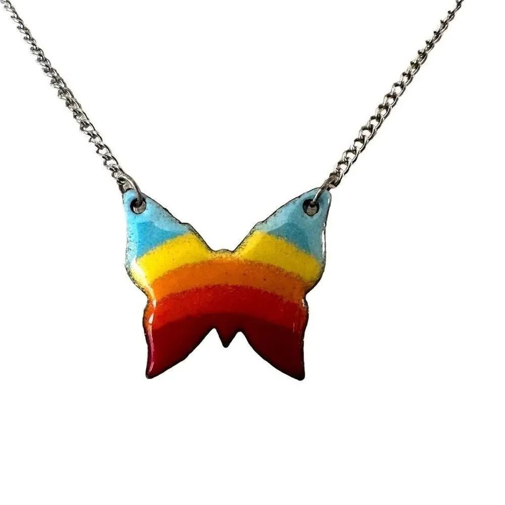 Rainbow butterfly pendant necklace